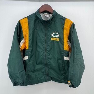 MightyMac Green Bay Packers Kids Windbreaker Jacket Green Yellow Size M 12/14